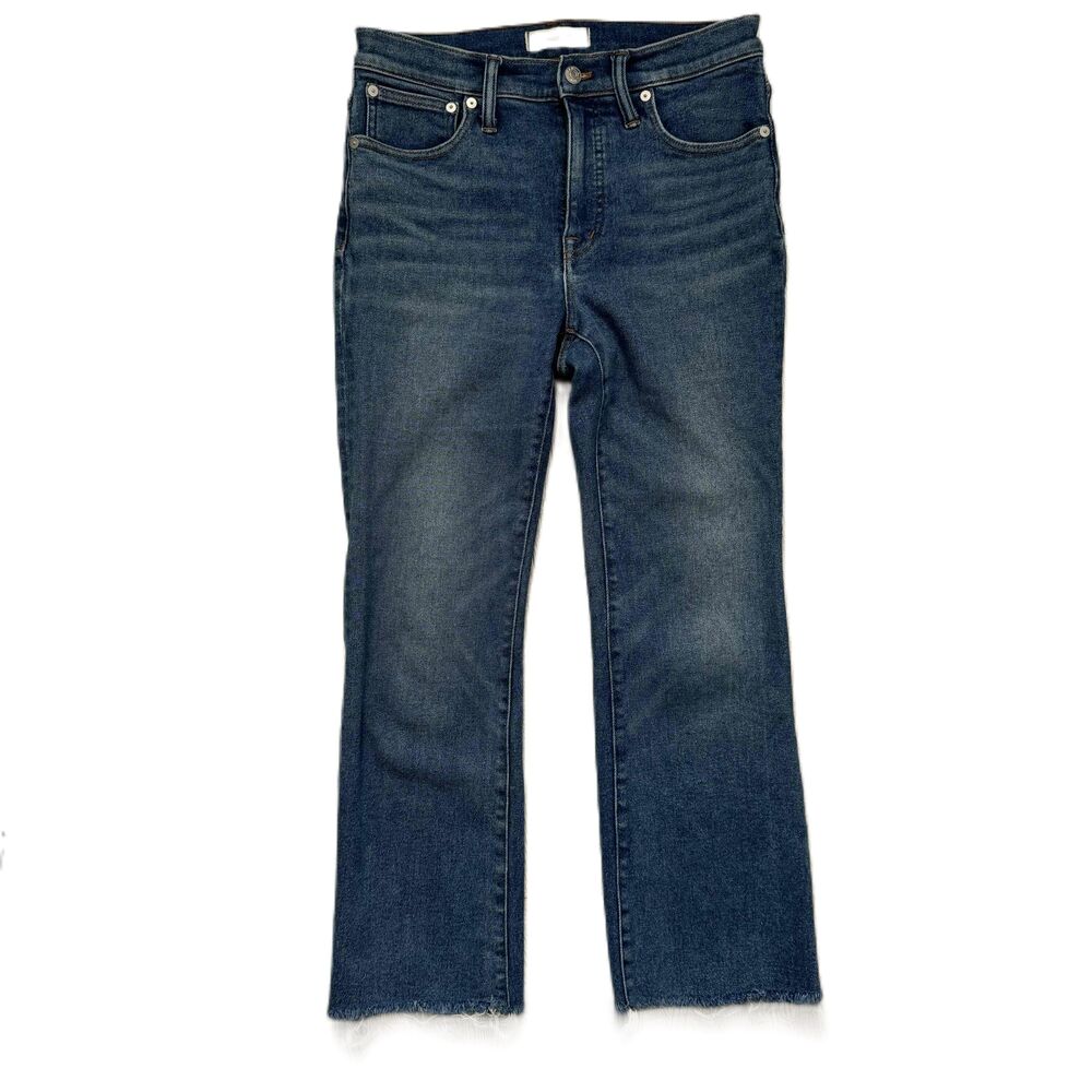 Madewell Cali Demi Boot Dark Wash High Rise Jeans Preppy Frayed Hem Western Rock